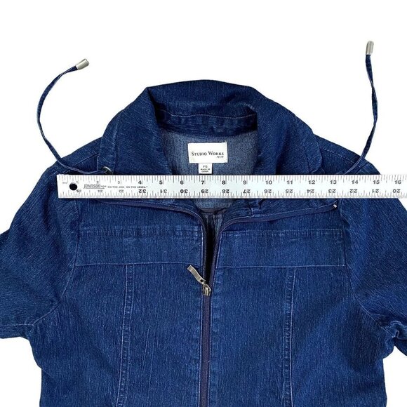 Studio Works Zip Up Denim Blouse | Denim Blue | Size PS - Picture 8 of 10
